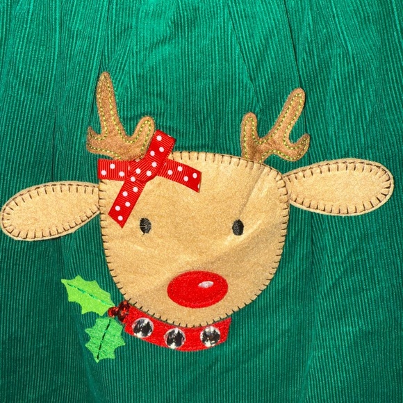 Rare Editions Christmas Reindeer Dress 24M Green Corduroy Holiday Outfit - Picture 2 of 9